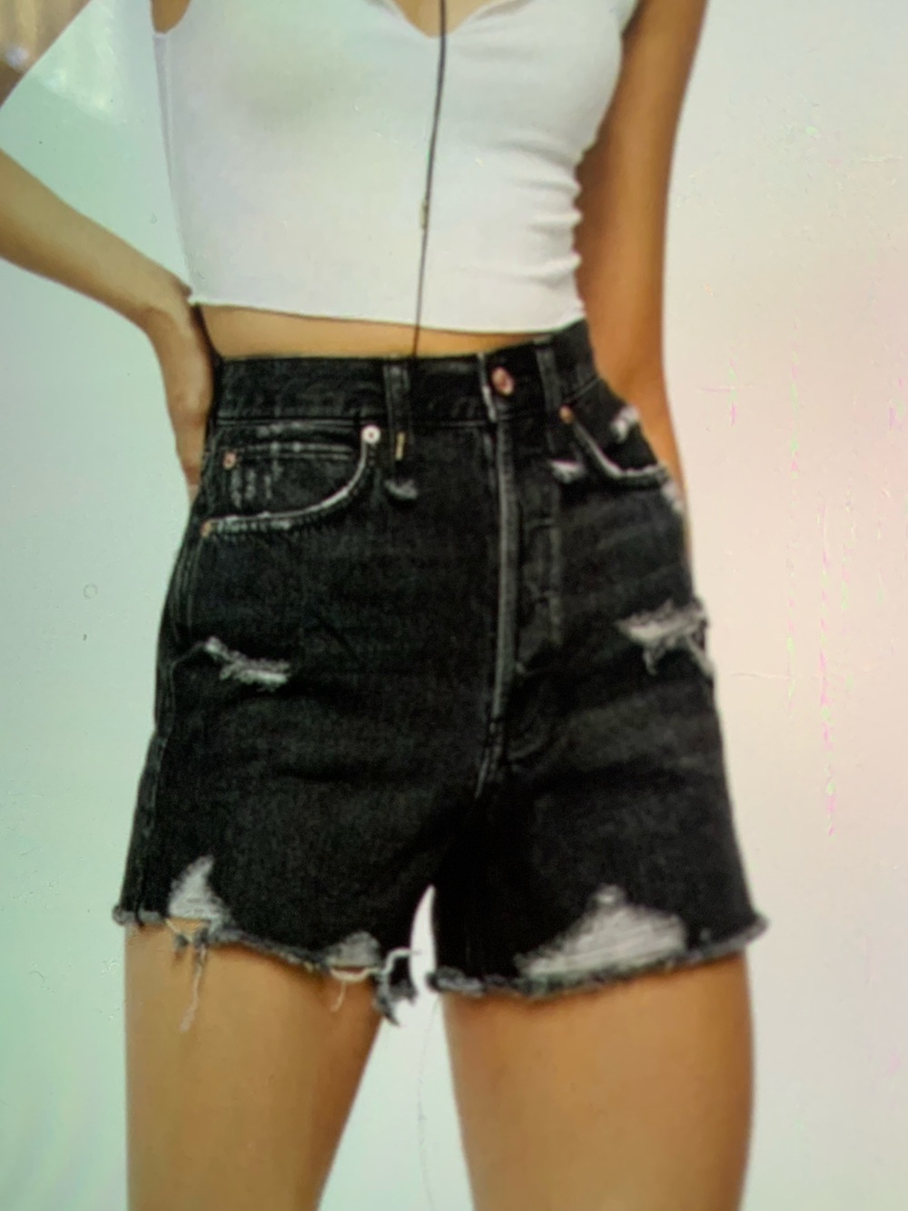 Free People WE THE FREE Makai Ripped Cutoff Shorts Sz 24 Dark Wash Festival Boho
